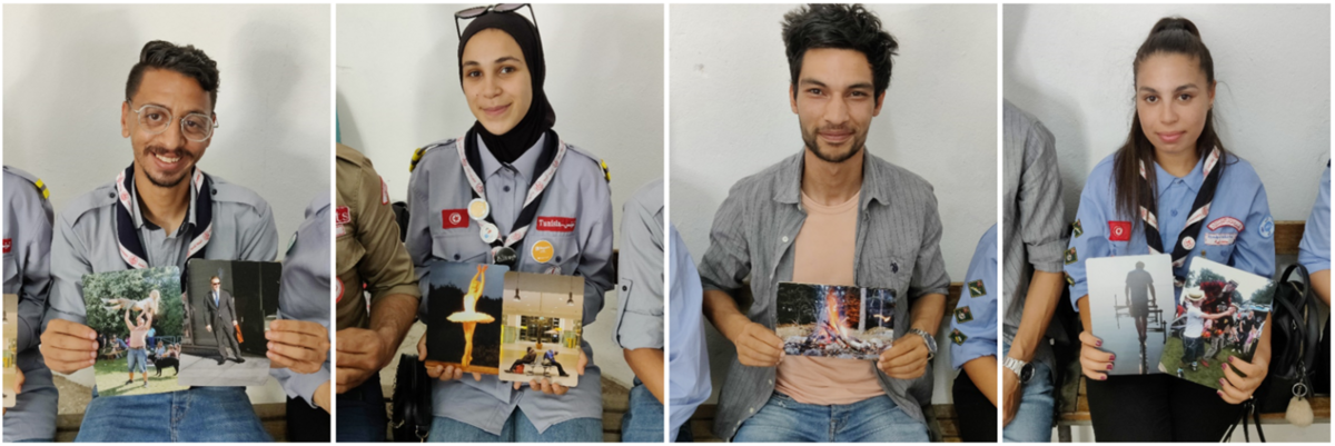 Scouts in Tunisia sharing pictures representing how the project has impacted their lives. 